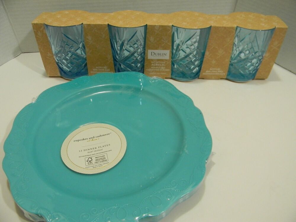 Plastic Plates and Cups/Glasses Blue Turquoise Picnic Patio Ourdoor Reusable NIP